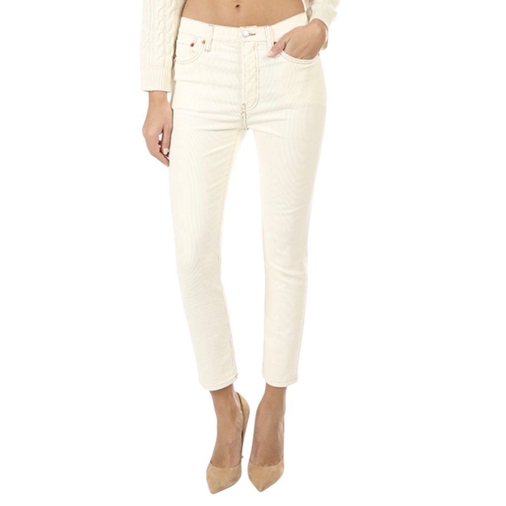 Re/Done High Rise Ankle Crop Button Fly Corduroy Pants Winter White 2018 Denim